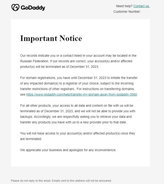 
            Хостинг-провайдер GoDaddy перестанет оказывать услуги пользователям из России
        